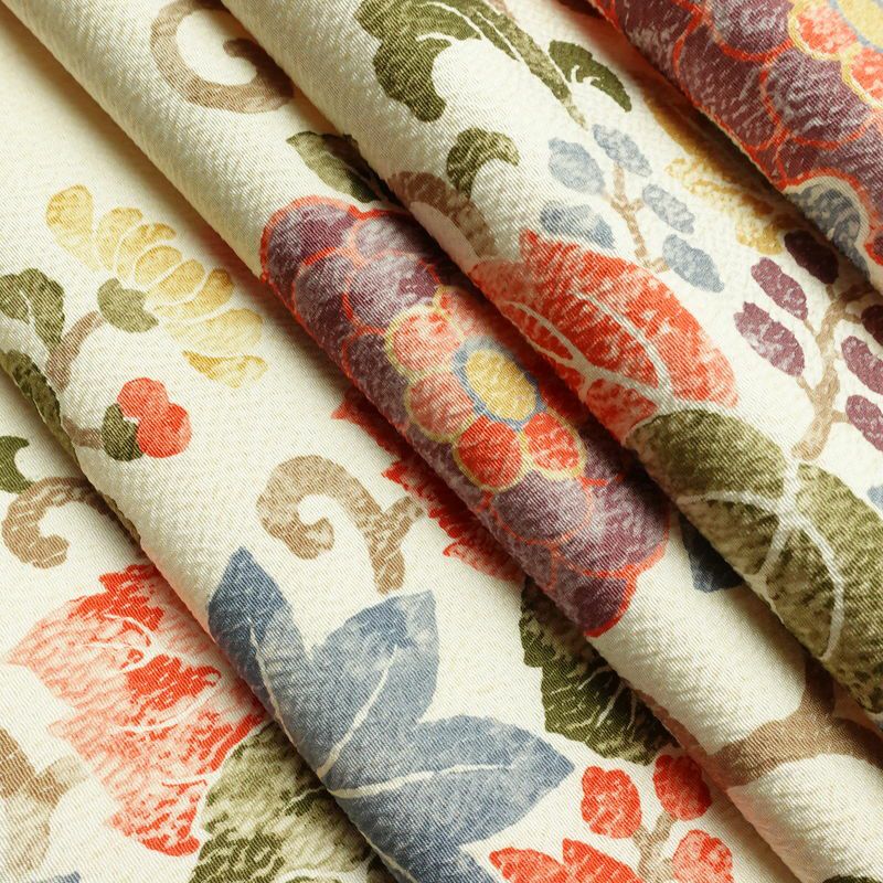 名古屋帯 全通柄 良品 ふくれ織 正絹 花柄 通し仕立て なごや帯 リサイクル帯 帯 クリーム_画像21