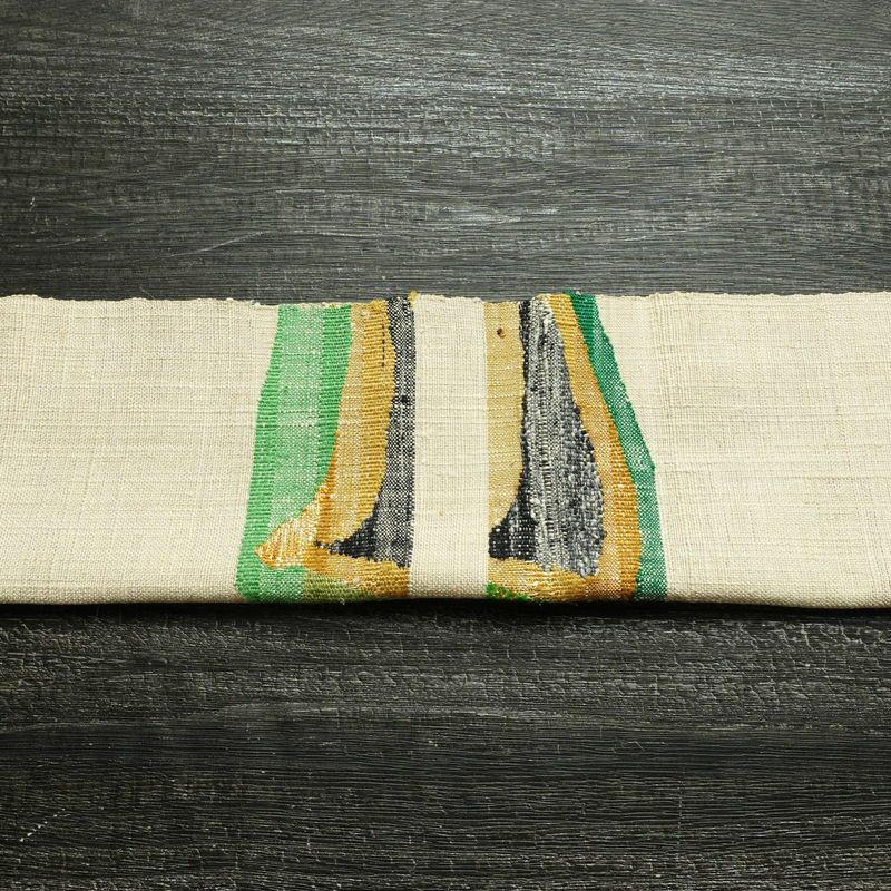 名古屋帯 太鼓柄 正絹 幾何学柄・抽象柄 松葉仕立て なごや帯 リサイクル帯 帯 シンプル 紬地 白_画像15