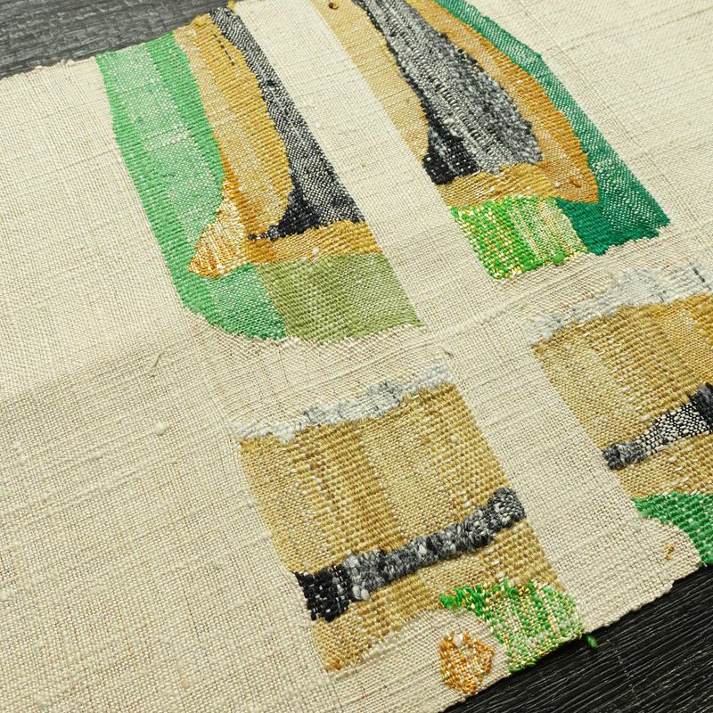 名古屋帯 太鼓柄 正絹 幾何学柄・抽象柄 松葉仕立て なごや帯 リサイクル帯 帯 シンプル 紬地 白_画像16