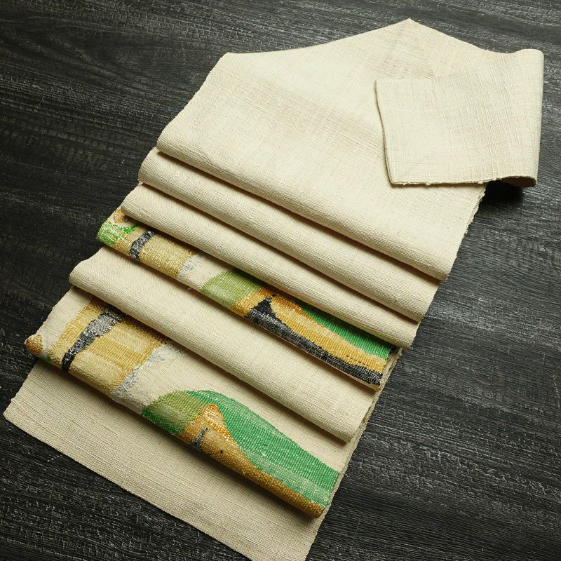 名古屋帯 太鼓柄 正絹 幾何学柄・抽象柄 松葉仕立て なごや帯 リサイクル帯 帯 シンプル 紬地 白_画像19