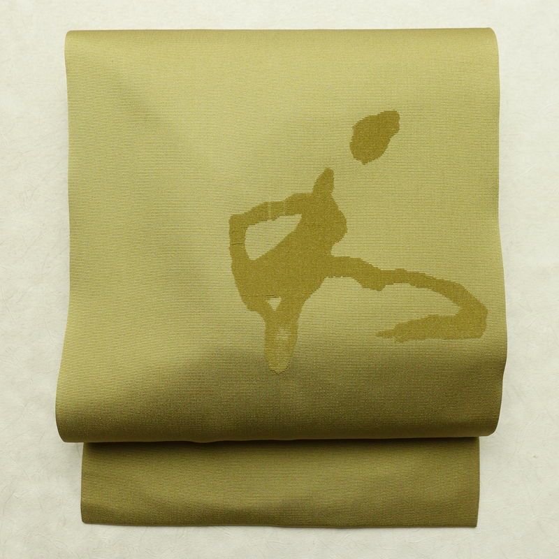 名古屋帯 太鼓柄 美品 正絹 その他の柄 名古屋仕立て なごや帯 リサイクル帯 帯 緑・うぐいす色_画像1