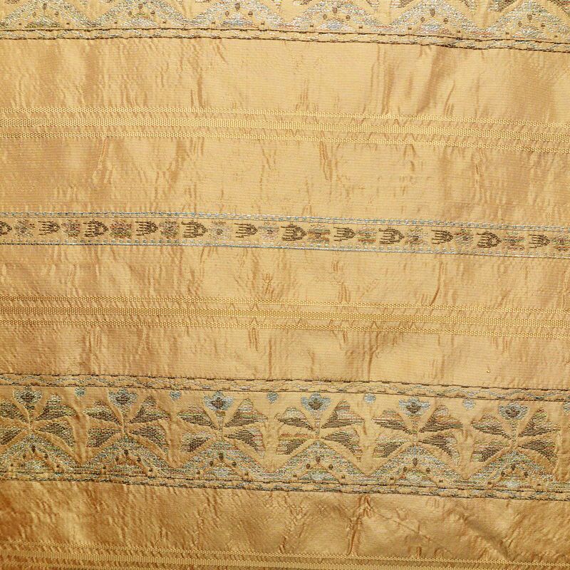 名古屋帯 六通柄 良品 正絹 縞柄・線柄 名古屋仕立て なごや帯 リサイクル帯 帯 ベージュ_画像2