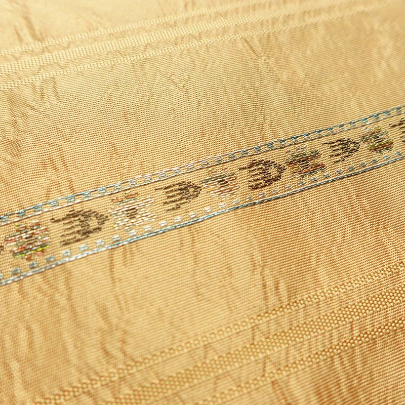 名古屋帯 六通柄 良品 正絹 縞柄・線柄 名古屋仕立て なごや帯 リサイクル帯 帯 ベージュ_画像5