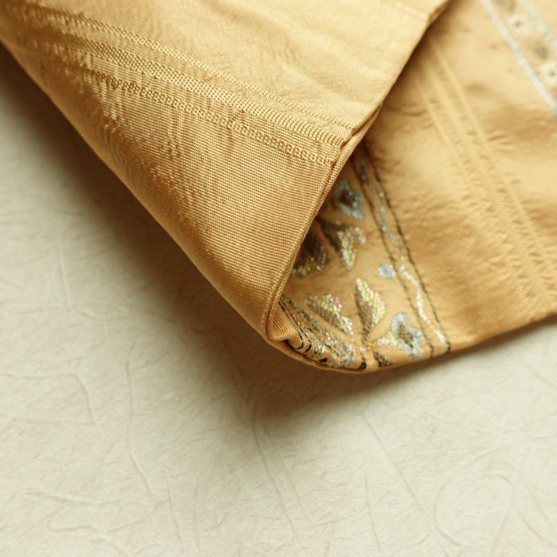 名古屋帯 六通柄 良品 正絹 縞柄・線柄 名古屋仕立て なごや帯 リサイクル帯 帯 ベージュ_画像10