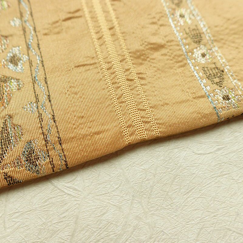 名古屋帯 六通柄 良品 正絹 縞柄・線柄 名古屋仕立て なごや帯 リサイクル帯 帯 ベージュ_画像12