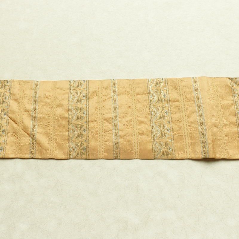 名古屋帯 六通柄 良品 正絹 縞柄・線柄 名古屋仕立て なごや帯 リサイクル帯 帯 ベージュ_画像13