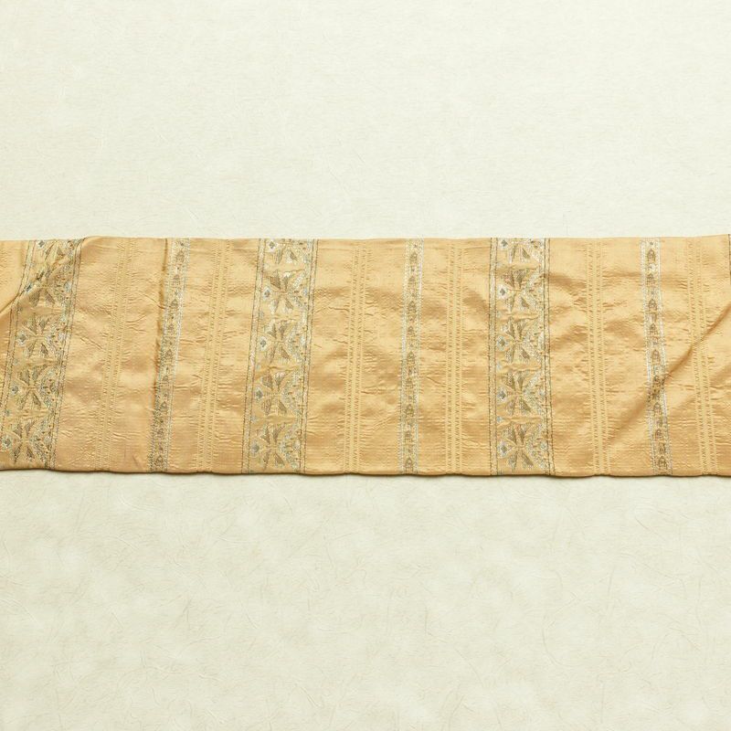 名古屋帯 六通柄 良品 正絹 縞柄・線柄 名古屋仕立て なごや帯 リサイクル帯 帯 ベージュ_画像14