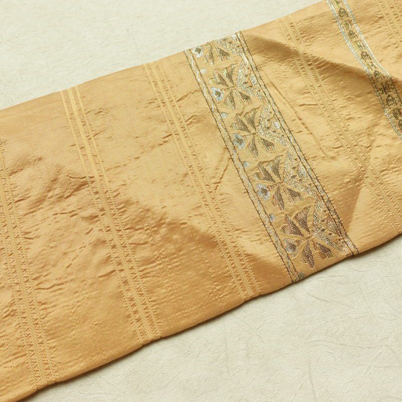 名古屋帯 六通柄 良品 正絹 縞柄・線柄 名古屋仕立て なごや帯 リサイクル帯 帯 ベージュ_画像15