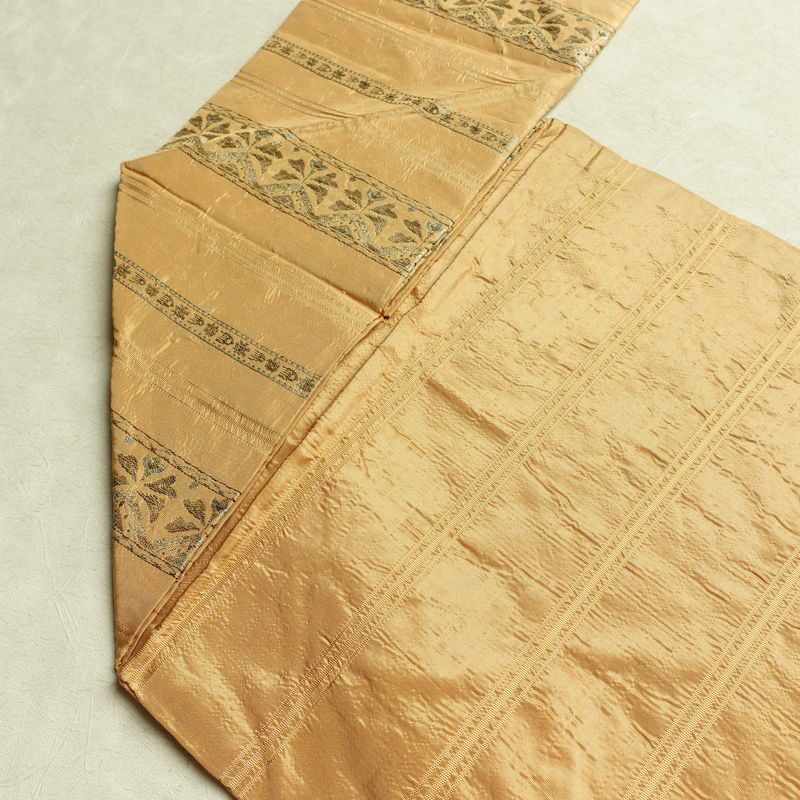 名古屋帯 六通柄 良品 正絹 縞柄・線柄 名古屋仕立て なごや帯 リサイクル帯 帯 ベージュ_画像19