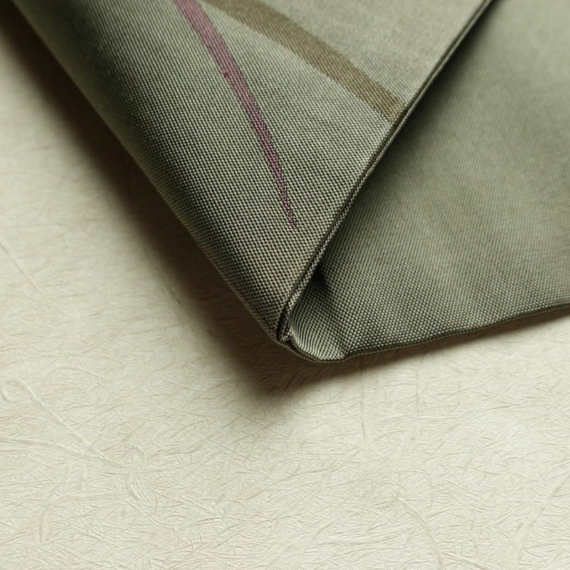 名古屋帯 全通柄 良品 正絹 木の葉・植物柄 名古屋仕立て なごや帯 リサイクル帯 露芝 帯 緑・うぐいす色_画像10