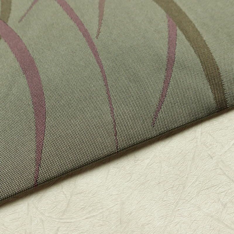 名古屋帯 全通柄 良品 正絹 木の葉・植物柄 名古屋仕立て なごや帯 リサイクル帯 露芝 帯 緑・うぐいす色_画像12