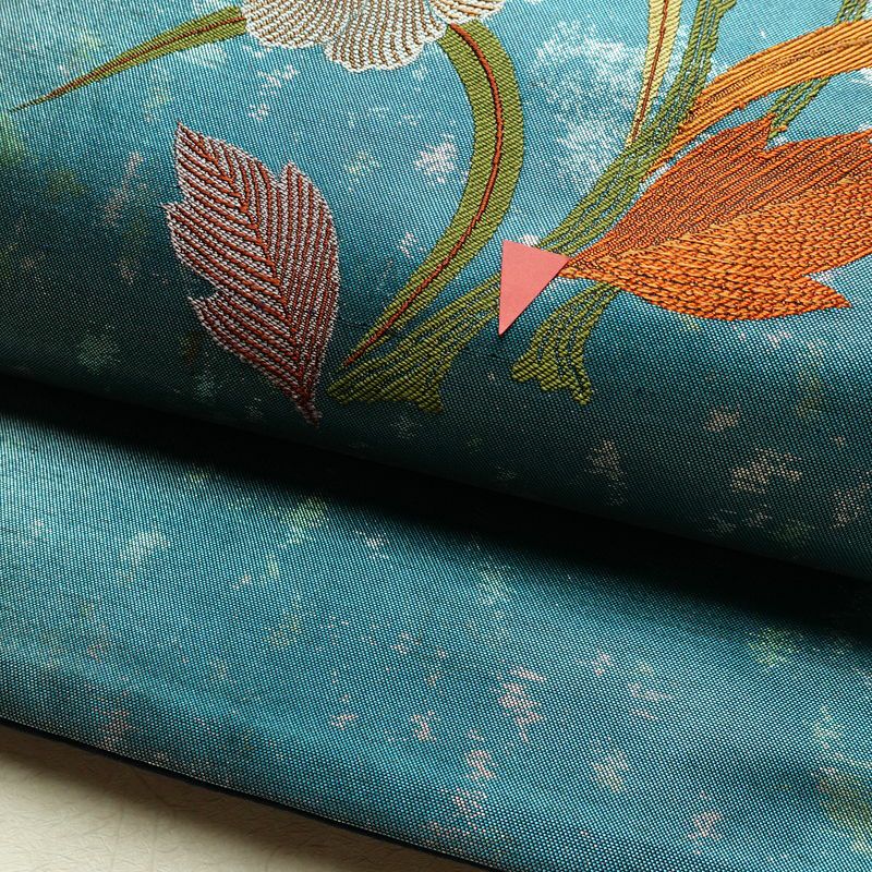 名古屋帯 太鼓柄 正絹 花柄 通し仕立て なごや帯 リサイクル帯 帯 引箔 青・紺_画像8