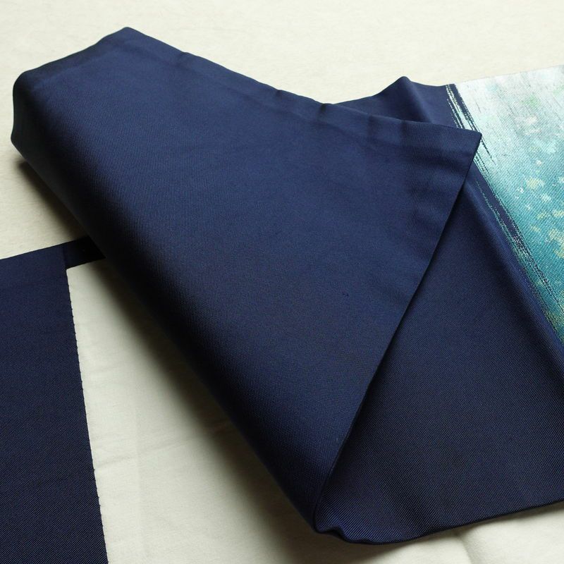 名古屋帯 太鼓柄 正絹 花柄 通し仕立て なごや帯 リサイクル帯 帯 引箔 青・紺_画像10