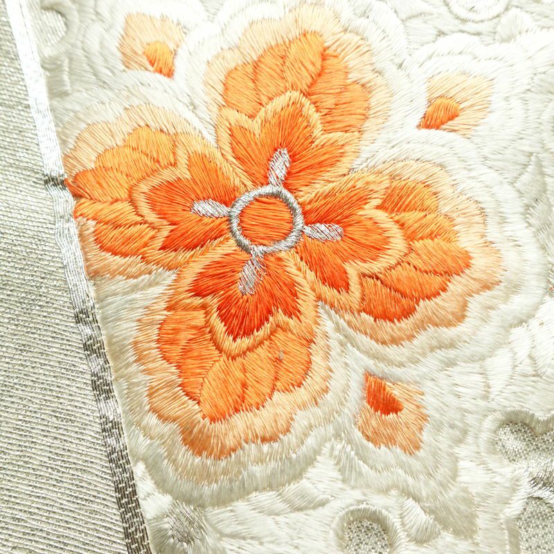 名古屋帯 太鼓柄 正絹 幾何学柄・抽象柄 名古屋仕立て なごや帯 リサイクル帯 銀駒刺繍 帯 刺繍 箔 金・銀_画像3