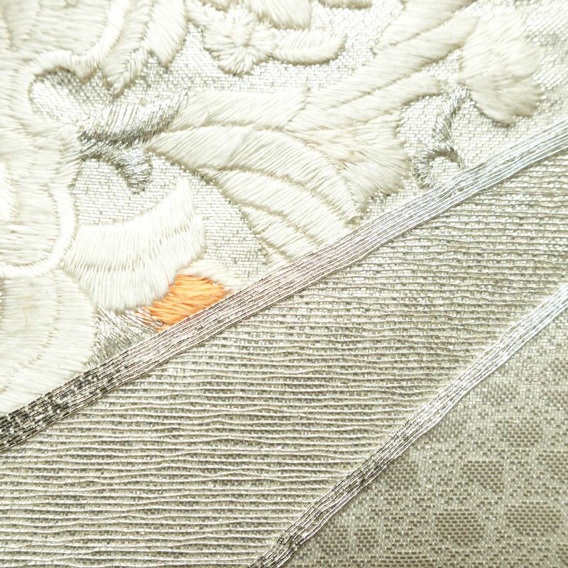 名古屋帯 太鼓柄 正絹 幾何学柄・抽象柄 名古屋仕立て なごや帯 リサイクル帯 銀駒刺繍 帯 刺繍 箔 金・銀_画像4