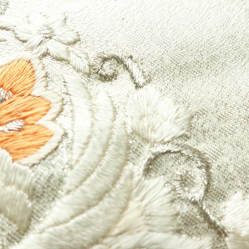 名古屋帯 太鼓柄 正絹 幾何学柄・抽象柄 名古屋仕立て なごや帯 リサイクル帯 銀駒刺繍 帯 刺繍 箔 金・銀_画像5