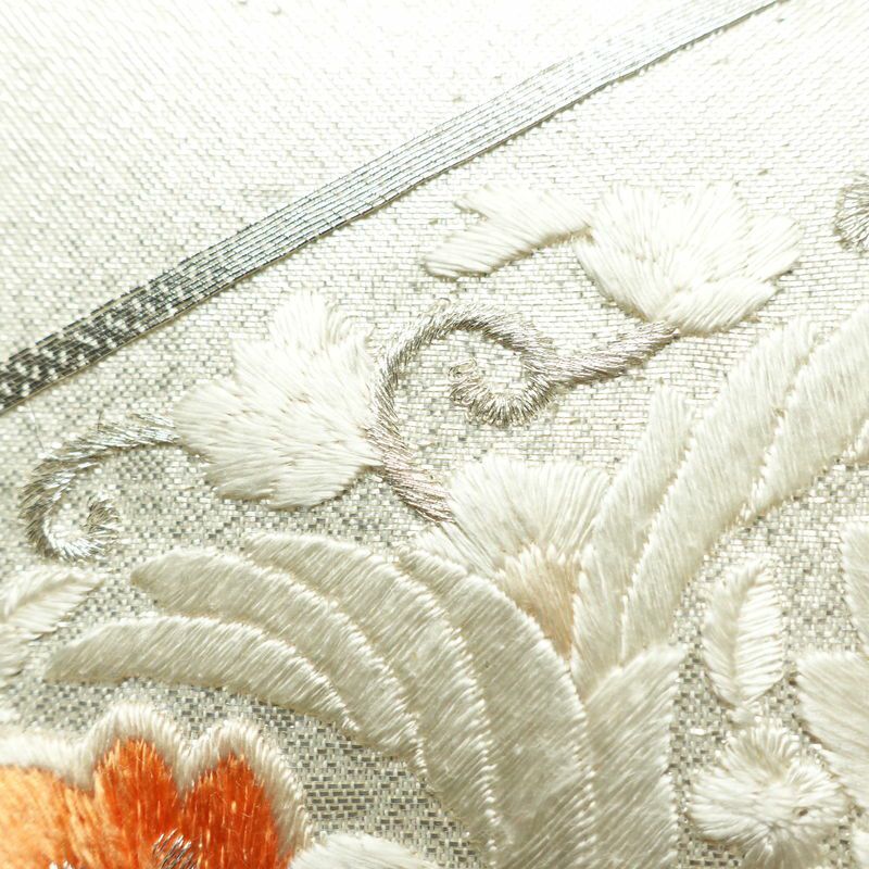 名古屋帯 太鼓柄 正絹 幾何学柄・抽象柄 名古屋仕立て なごや帯 リサイクル帯 銀駒刺繍 帯 刺繍 箔 金・銀_画像6