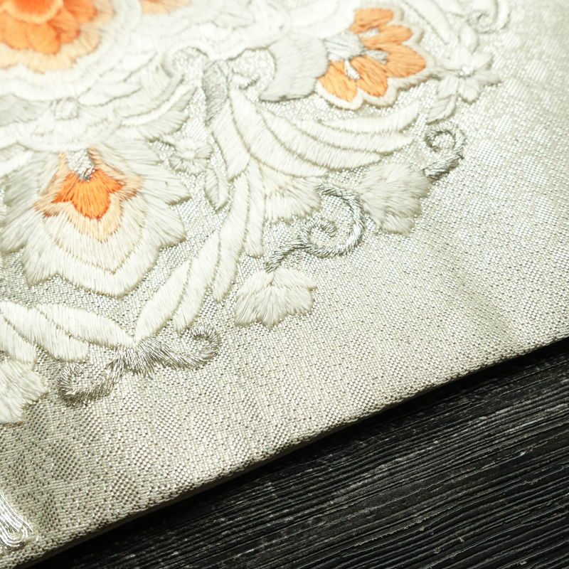 名古屋帯 太鼓柄 正絹 幾何学柄・抽象柄 名古屋仕立て なごや帯 リサイクル帯 銀駒刺繍 帯 刺繍 箔 金・銀_画像12