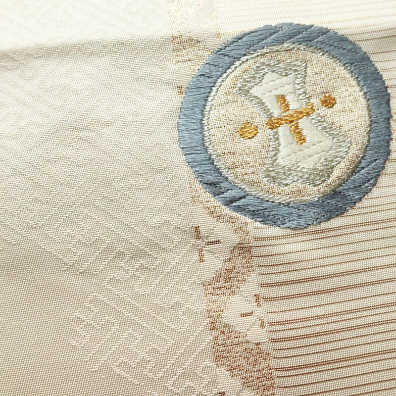 名古屋帯 太鼓柄 正絹 古典柄 名古屋仕立て なごや帯 リサイクル帯 帯 引箔 蝶 ピンク_画像4