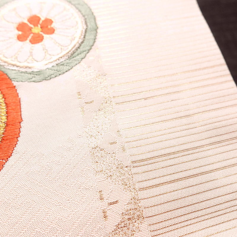 名古屋帯 太鼓柄 正絹 古典柄 名古屋仕立て なごや帯 リサイクル帯 帯 引箔 蝶 ピンク_画像6