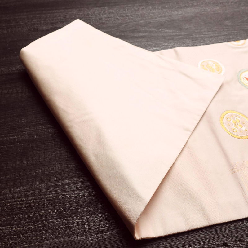 名古屋帯 太鼓柄 正絹 古典柄 名古屋仕立て なごや帯 リサイクル帯 帯 引箔 蝶 ピンク_画像11