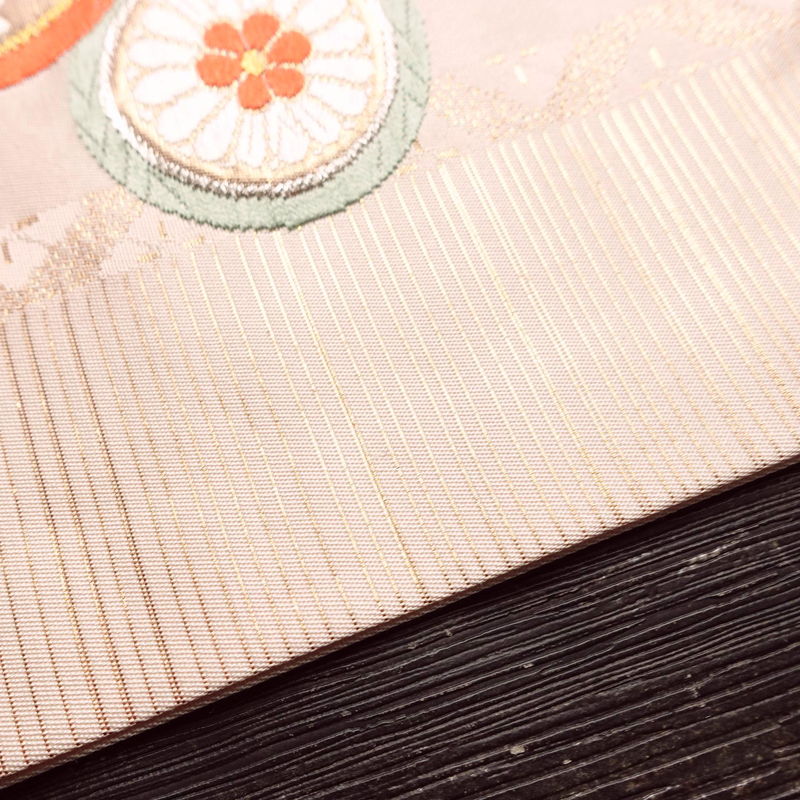 名古屋帯 太鼓柄 正絹 古典柄 名古屋仕立て なごや帯 リサイクル帯 帯 引箔 蝶 ピンク_画像14