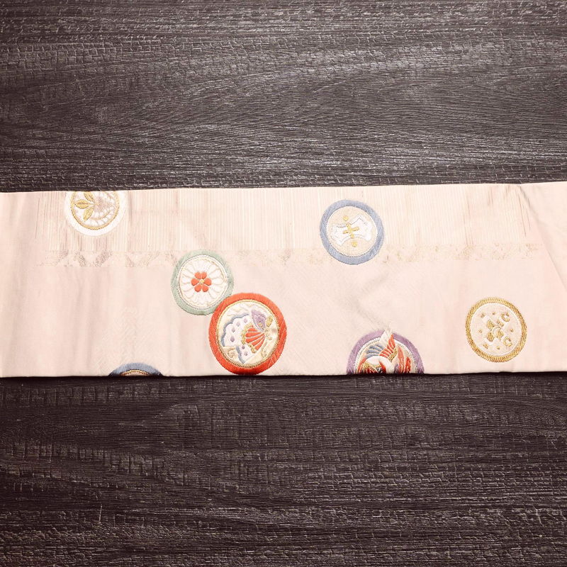 名古屋帯 太鼓柄 正絹 古典柄 名古屋仕立て なごや帯 リサイクル帯 帯 引箔 蝶 ピンク_画像16