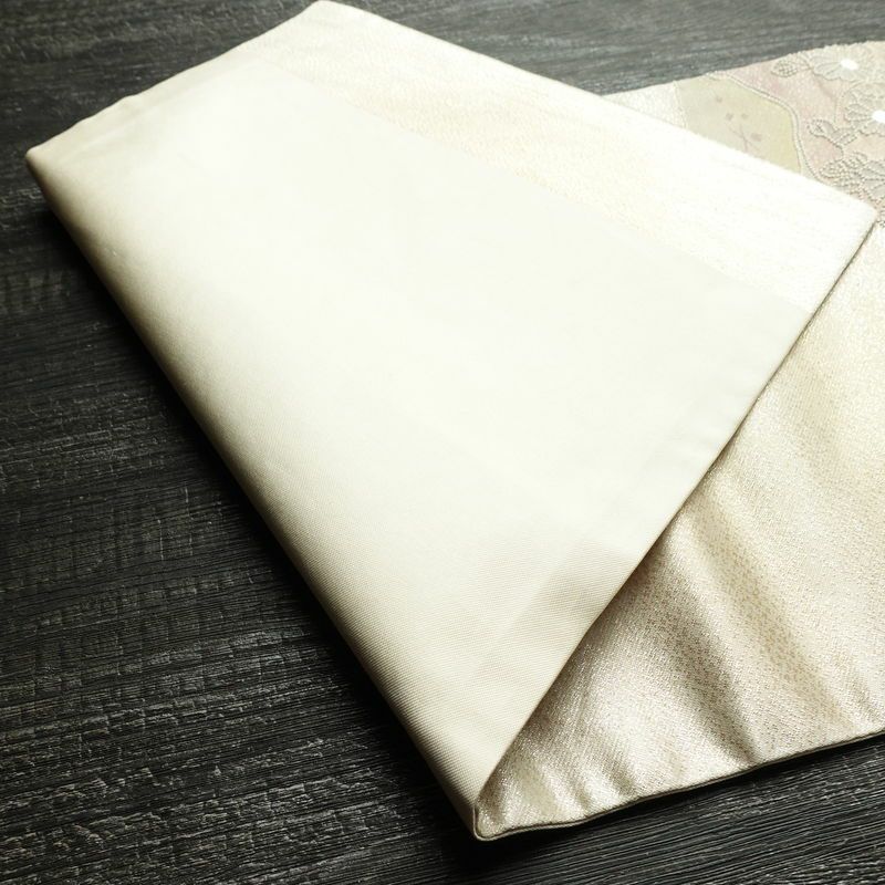 名古屋帯 太鼓柄 相良刺繍 正絹 花柄 名古屋仕立て なごや帯 リサイクル帯 帯 刺繍 クリーム_画像10