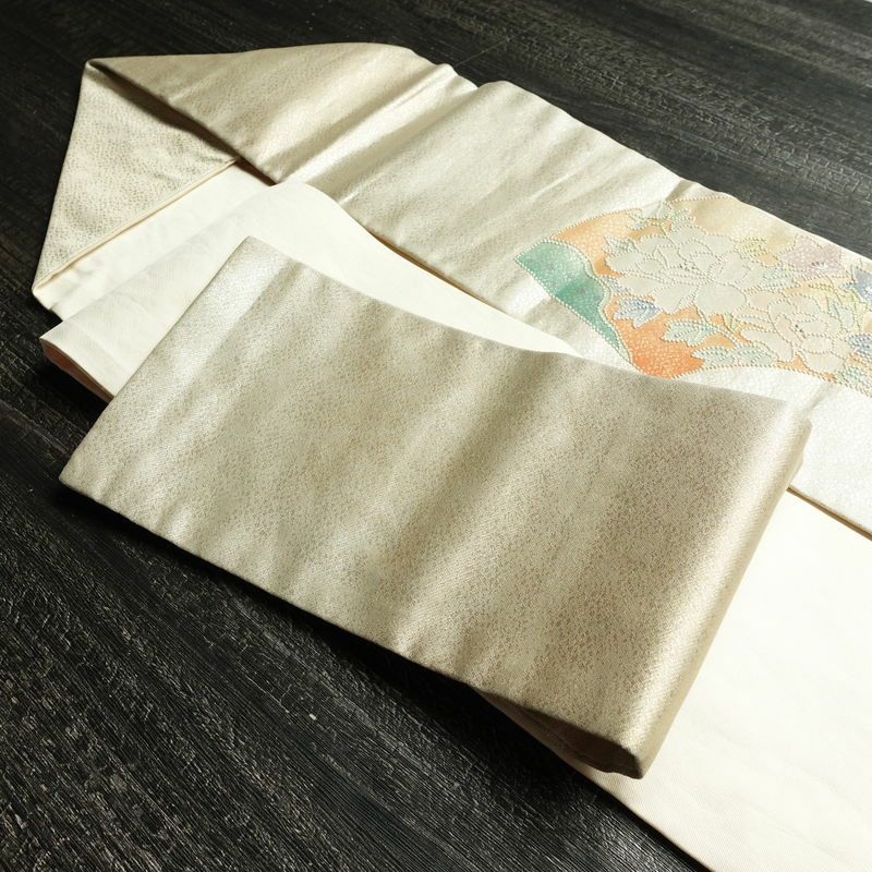 名古屋帯 太鼓柄 相良刺繍 正絹 花柄 名古屋仕立て なごや帯 リサイクル帯 帯 刺繍 クリーム_画像21