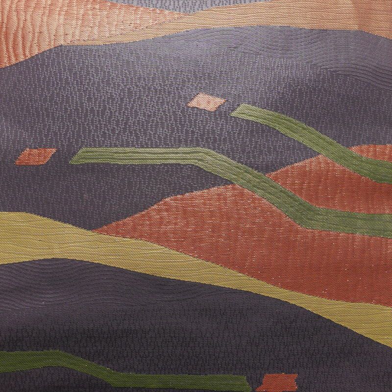 名古屋帯 六通柄 良品 正絹 幾何学柄・抽象柄 名古屋仕立て なごや帯 リサイクル帯 帯 紫・藤色_画像2