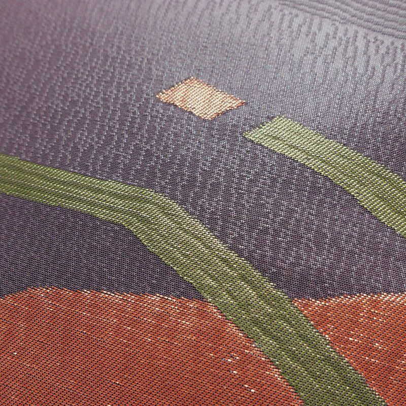 名古屋帯 六通柄 良品 正絹 幾何学柄・抽象柄 名古屋仕立て なごや帯 リサイクル帯 帯 紫・藤色_画像3