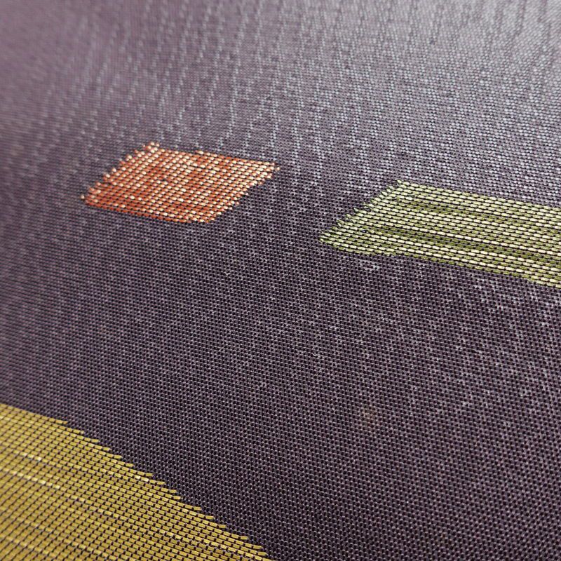 名古屋帯 六通柄 良品 正絹 幾何学柄・抽象柄 名古屋仕立て なごや帯 リサイクル帯 帯 紫・藤色_画像6