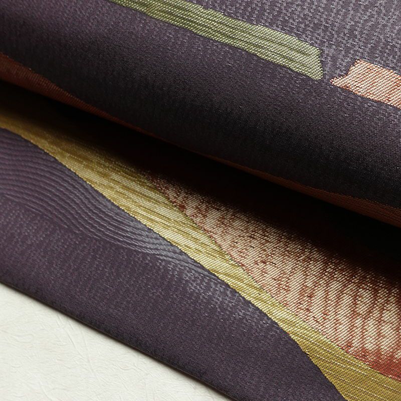 名古屋帯 六通柄 良品 正絹 幾何学柄・抽象柄 名古屋仕立て なごや帯 リサイクル帯 帯 紫・藤色_画像8