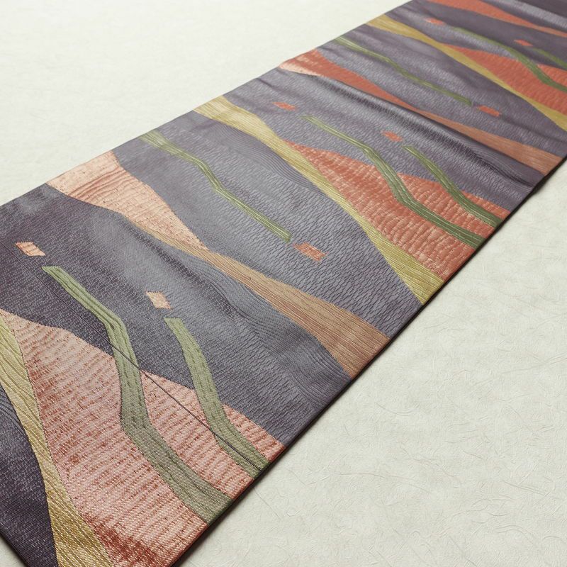 名古屋帯 六通柄 良品 正絹 幾何学柄・抽象柄 名古屋仕立て なごや帯 リサイクル帯 帯 紫・藤色_画像9