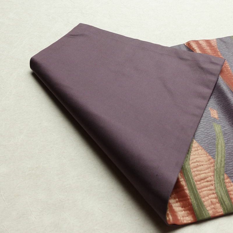 名古屋帯 六通柄 良品 正絹 幾何学柄・抽象柄 名古屋仕立て なごや帯 リサイクル帯 帯 紫・藤色_画像10