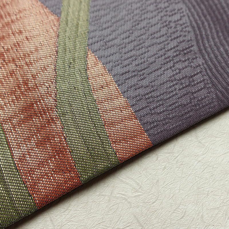 名古屋帯 六通柄 良品 正絹 幾何学柄・抽象柄 名古屋仕立て なごや帯 リサイクル帯 帯 紫・藤色_画像12