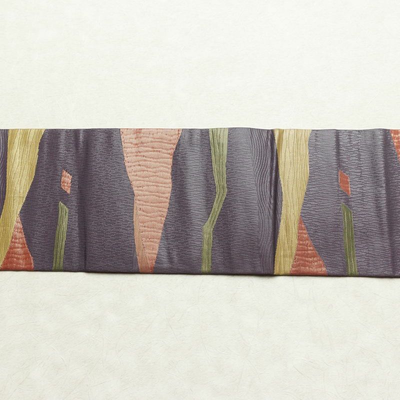 名古屋帯 六通柄 良品 正絹 幾何学柄・抽象柄 名古屋仕立て なごや帯 リサイクル帯 帯 紫・藤色_画像13