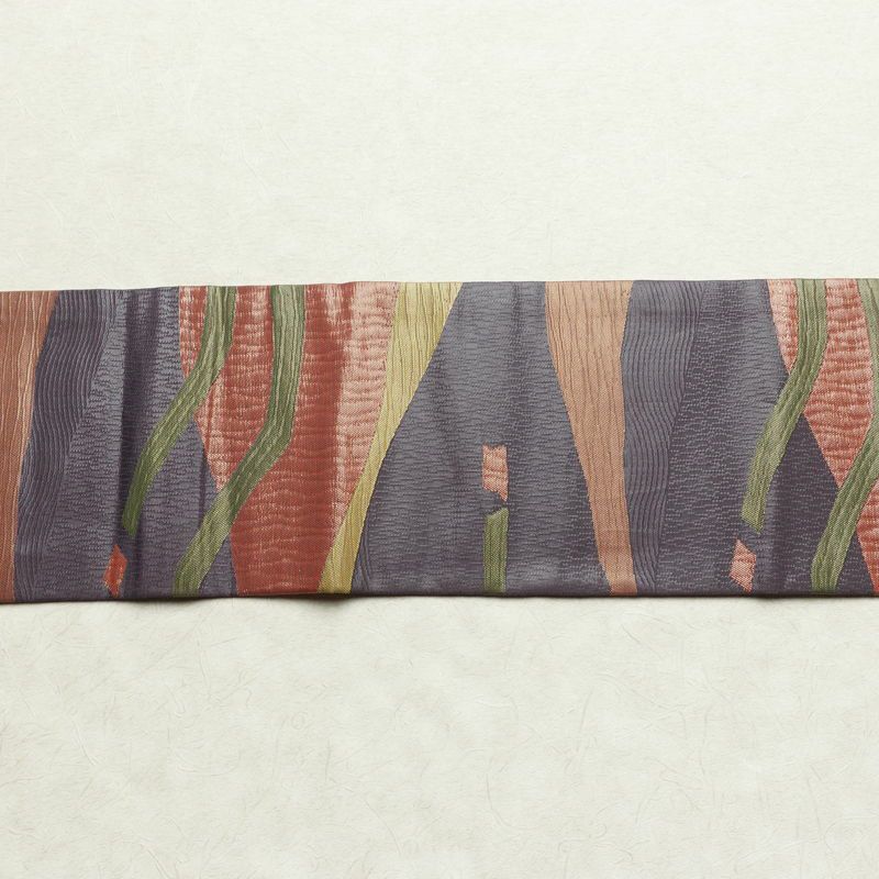 名古屋帯 六通柄 良品 正絹 幾何学柄・抽象柄 名古屋仕立て なごや帯 リサイクル帯 帯 紫・藤色_画像14