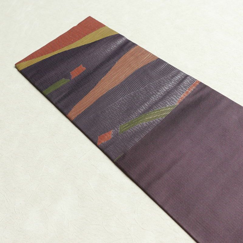 名古屋帯 六通柄 良品 正絹 幾何学柄・抽象柄 名古屋仕立て なごや帯 リサイクル帯 帯 紫・藤色_画像16