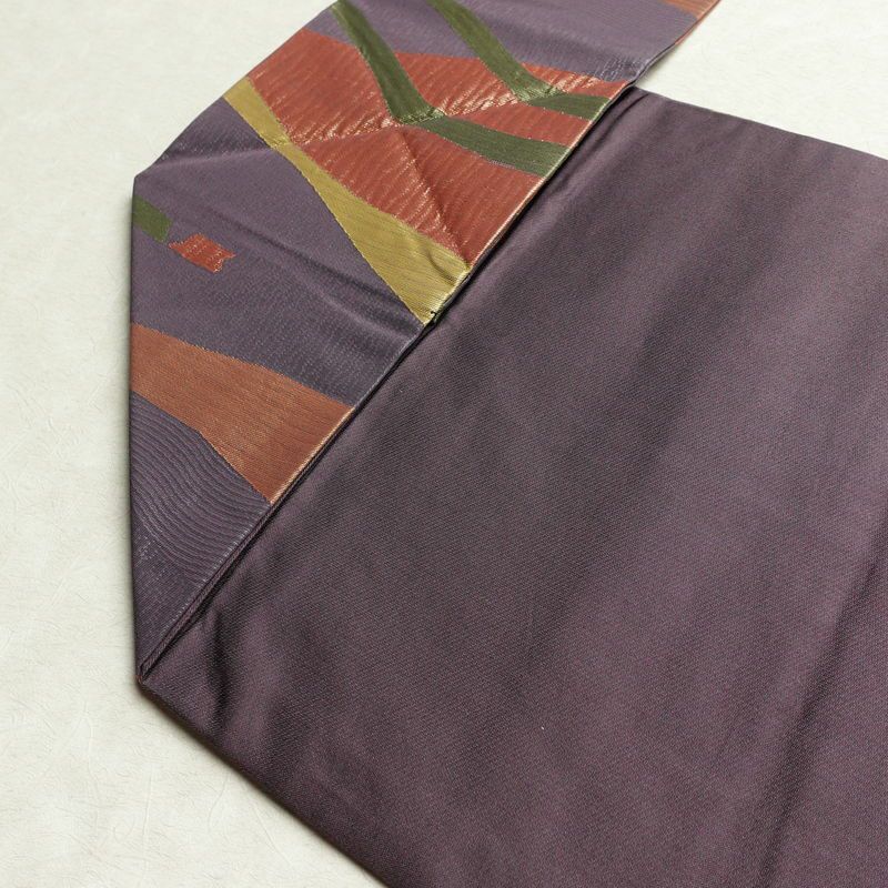 名古屋帯 六通柄 良品 正絹 幾何学柄・抽象柄 名古屋仕立て なごや帯 リサイクル帯 帯 紫・藤色_画像19