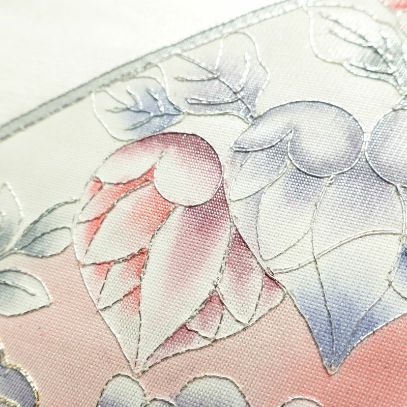 名古屋帯 太鼓柄 正絹 花柄 通し仕立て なごや帯 リサイクル帯 帯 金糸 銀糸 白_画像7