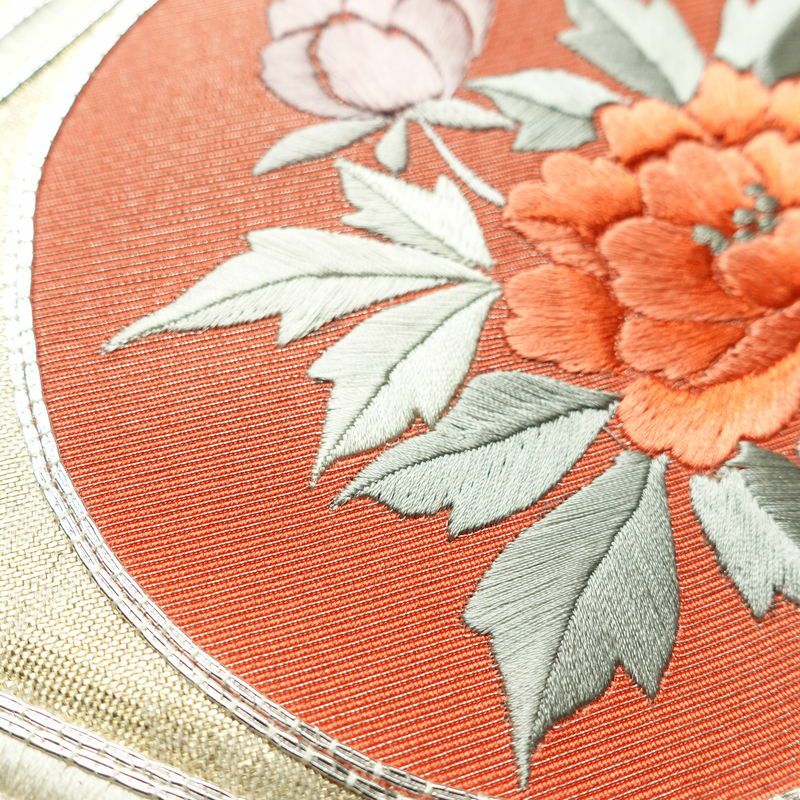 名古屋帯 太鼓柄 良品 正絹 花柄 名古屋仕立て なごや帯 リサイクル帯 帯 刺繍 引箔 銀駒刺繍 金・銀_画像5