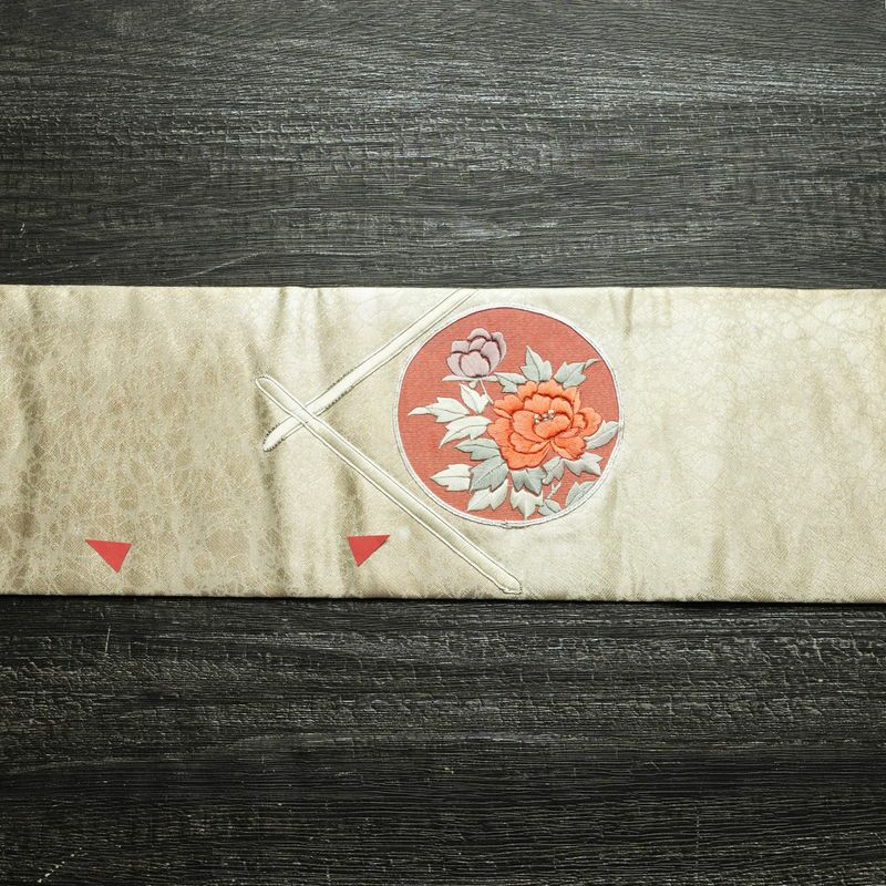 名古屋帯 太鼓柄 良品 正絹 花柄 名古屋仕立て なごや帯 リサイクル帯 帯 刺繍 引箔 銀駒刺繍 金・銀_画像16
