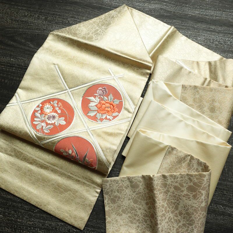 名古屋帯 太鼓柄 良品 正絹 花柄 名古屋仕立て なごや帯 リサイクル帯 帯 刺繍 引箔 銀駒刺繍 金・銀_画像19