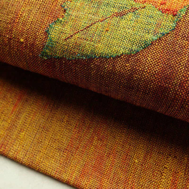 名古屋帯 太鼓柄 良品 正絹 花柄 名古屋仕立て なごや帯 リサイクル帯 帯 紬地 黄・黄土色_画像8