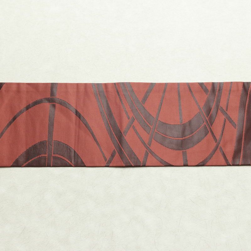名古屋帯 六通柄 良品 正絹 古典柄 名古屋仕立て なごや帯 リサイクル帯 帯 モダン 小豆・エンジ_画像14