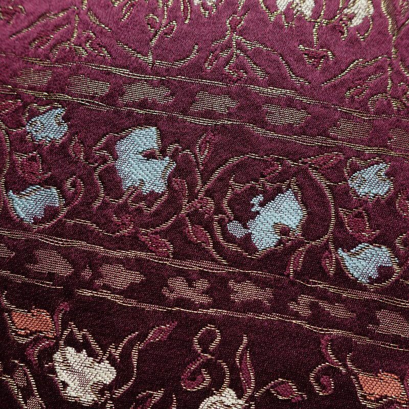 名古屋帯 六通柄 正絹 花柄 通し仕立て なごや帯 リサイクル帯 帯 金糸 紫・藤色_画像3