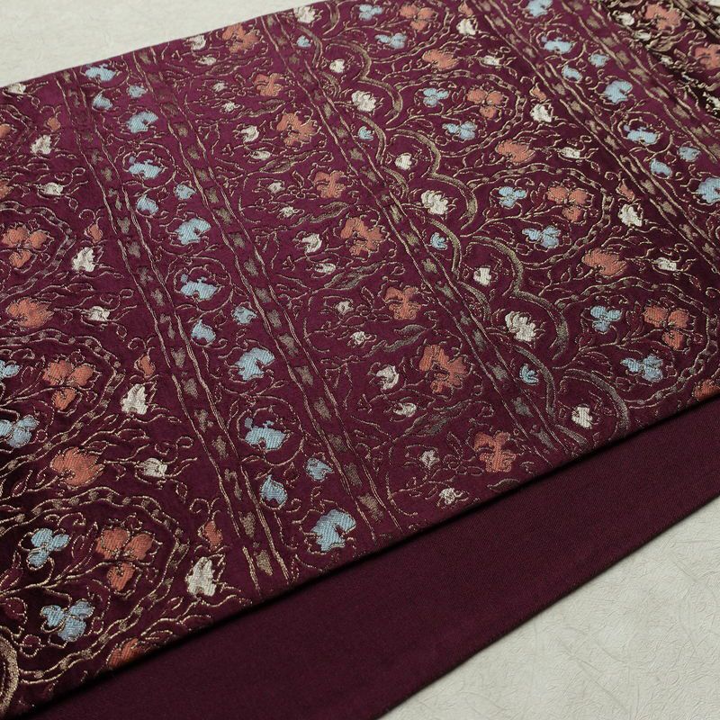 名古屋帯 六通柄 正絹 花柄 通し仕立て なごや帯 リサイクル帯 帯 金糸 紫・藤色_画像11