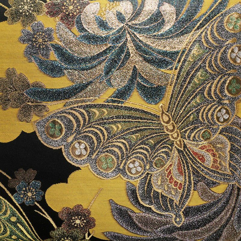 袋帯 六通柄 良品 振袖用 正絹 蝶・昆虫柄 リサイクル帯 帯 箔 成人式 二十歳 二十歳の集い パーティー 華やか 黒_画像2