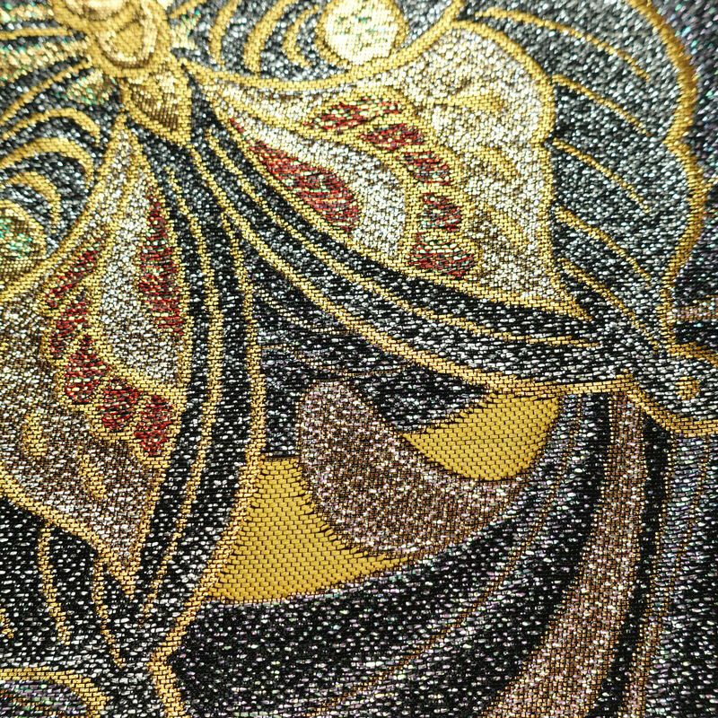 袋帯 六通柄 良品 振袖用 正絹 蝶・昆虫柄 リサイクル帯 帯 箔 成人式 二十歳 二十歳の集い パーティー 華やか 黒_画像4